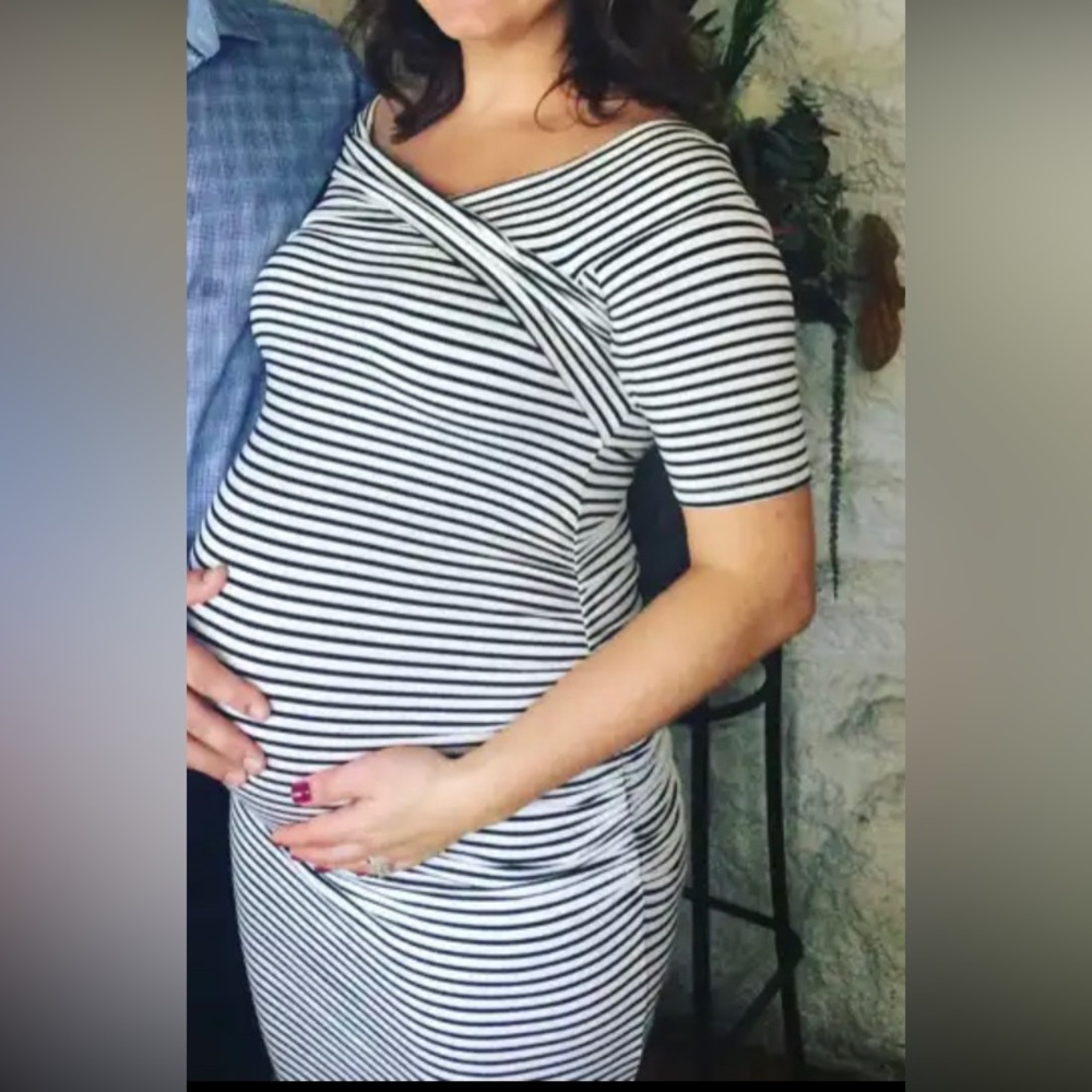 Black and white striped maternity dress